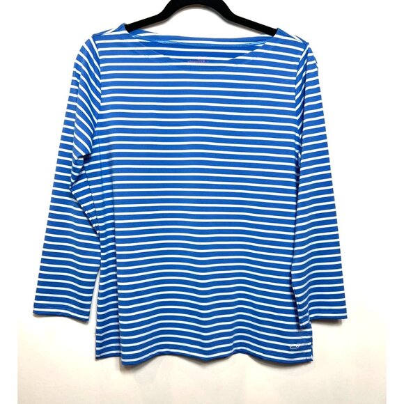 Vineyard Vines Blue & White Striped Sankaty Boat Neck Tee Medium Lightweight Top - Picture 2 of 6